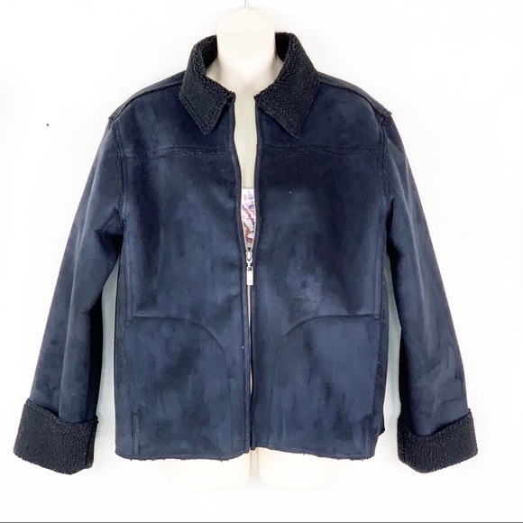 EUC-VINTAGE Izod Suede FauxFur Lined Sherpa Jacket - Picture 1 of 8